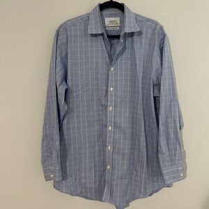 Charles Tyrwhitt London Button Down Blue Yellow Stripe Neck 16.5 /‎ 34